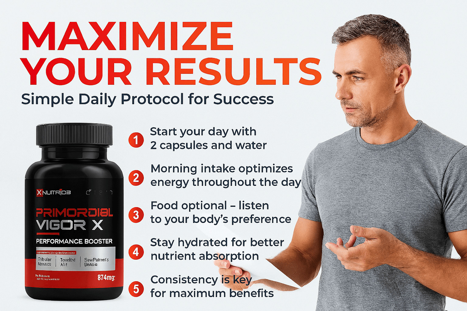 A middle-aged man reads dosage instructions